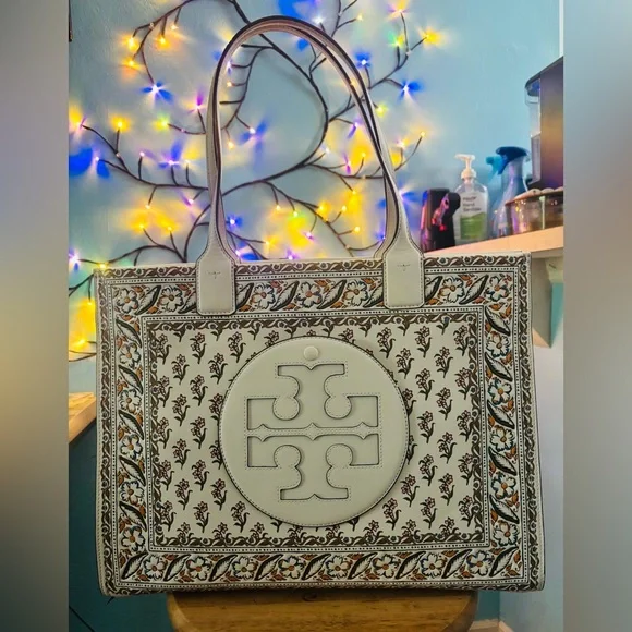 (SOLD) Tory Burch Large Ella Printed Tote Bag - Picture 1 of 8